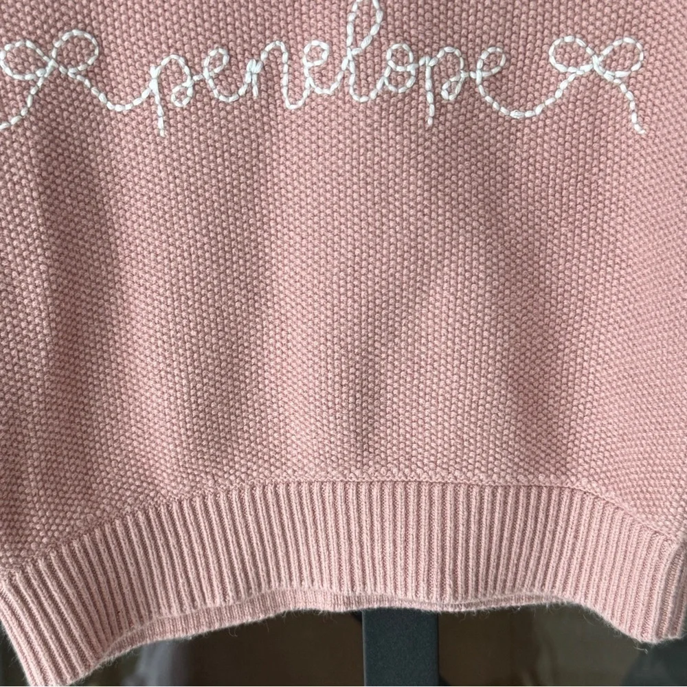 Penelope embroidered sweater monogrammed knit blush pink baby girl bows cotton